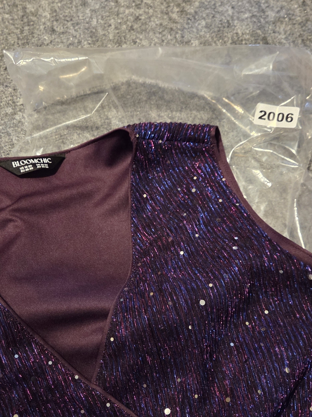 BloomChic Purple Metallic V-Neck Women's Top